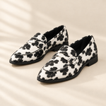 Claria cow print calf hair loafers, front view
