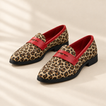Roxie leopard penny loafers, front view