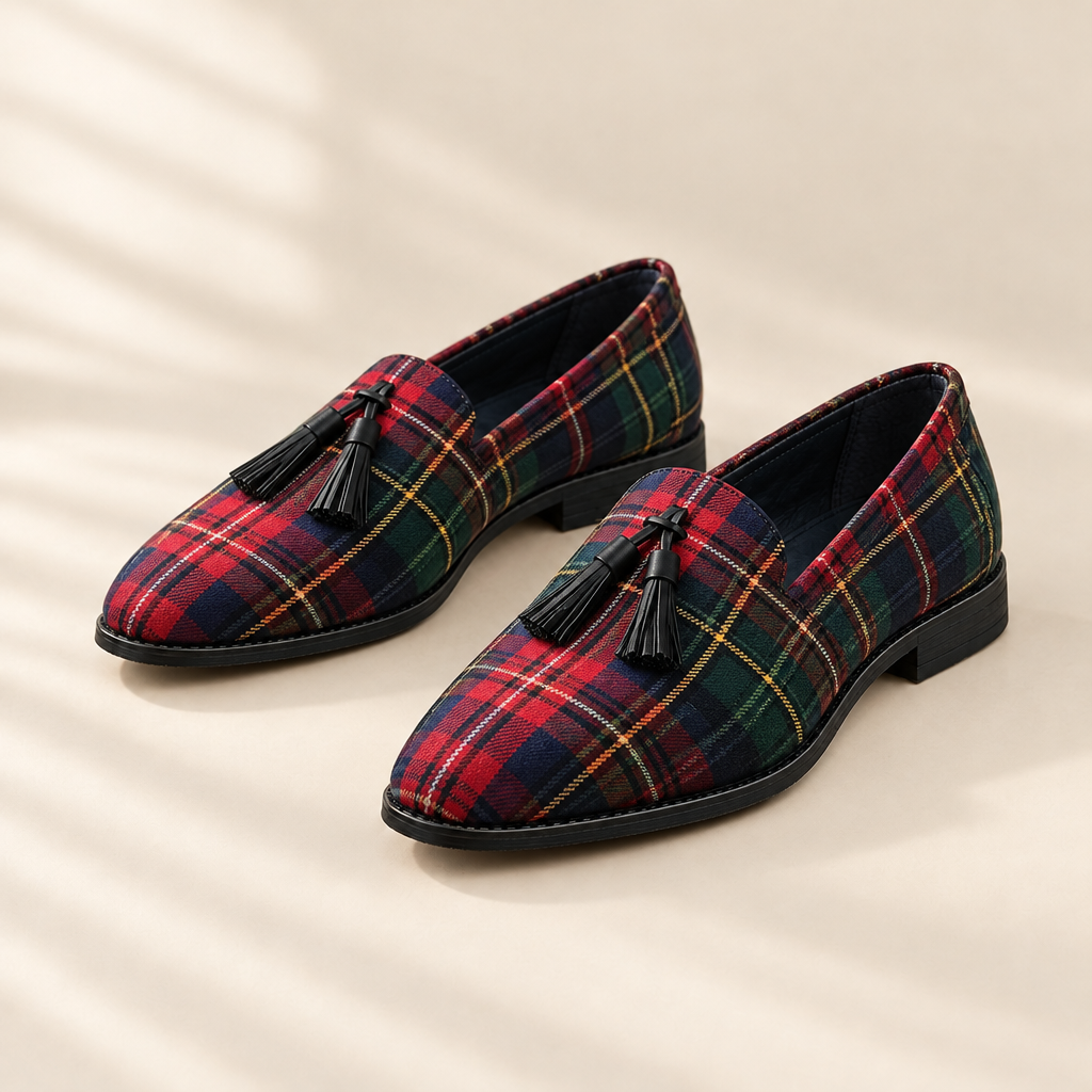 Carys tartan tassel loafers, front view