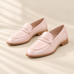 Karina blush block heel loafers, front view