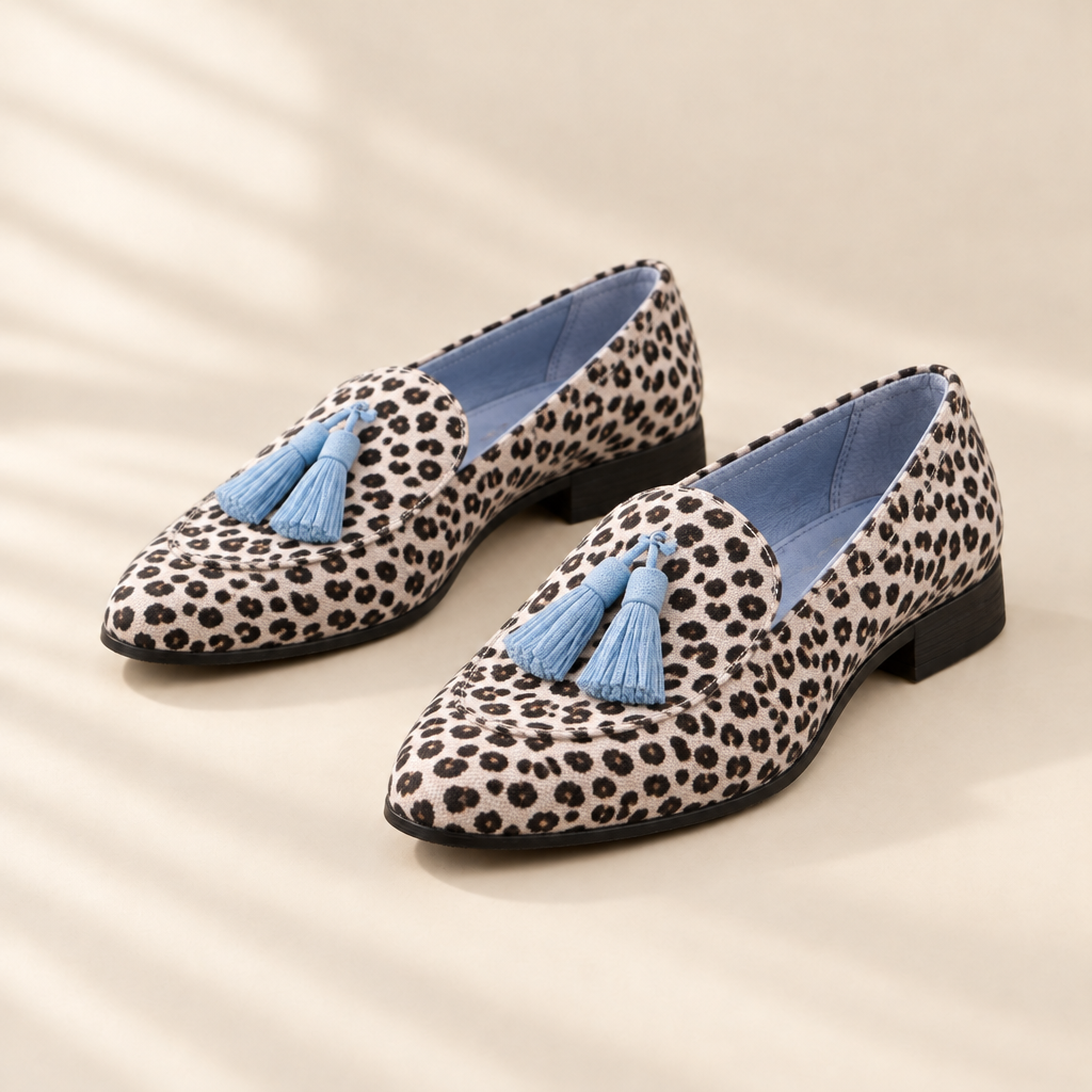 Gwenn snow leopard tassel loafers, front view