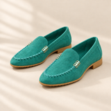 Linda suede driving loafers in Green, front view
