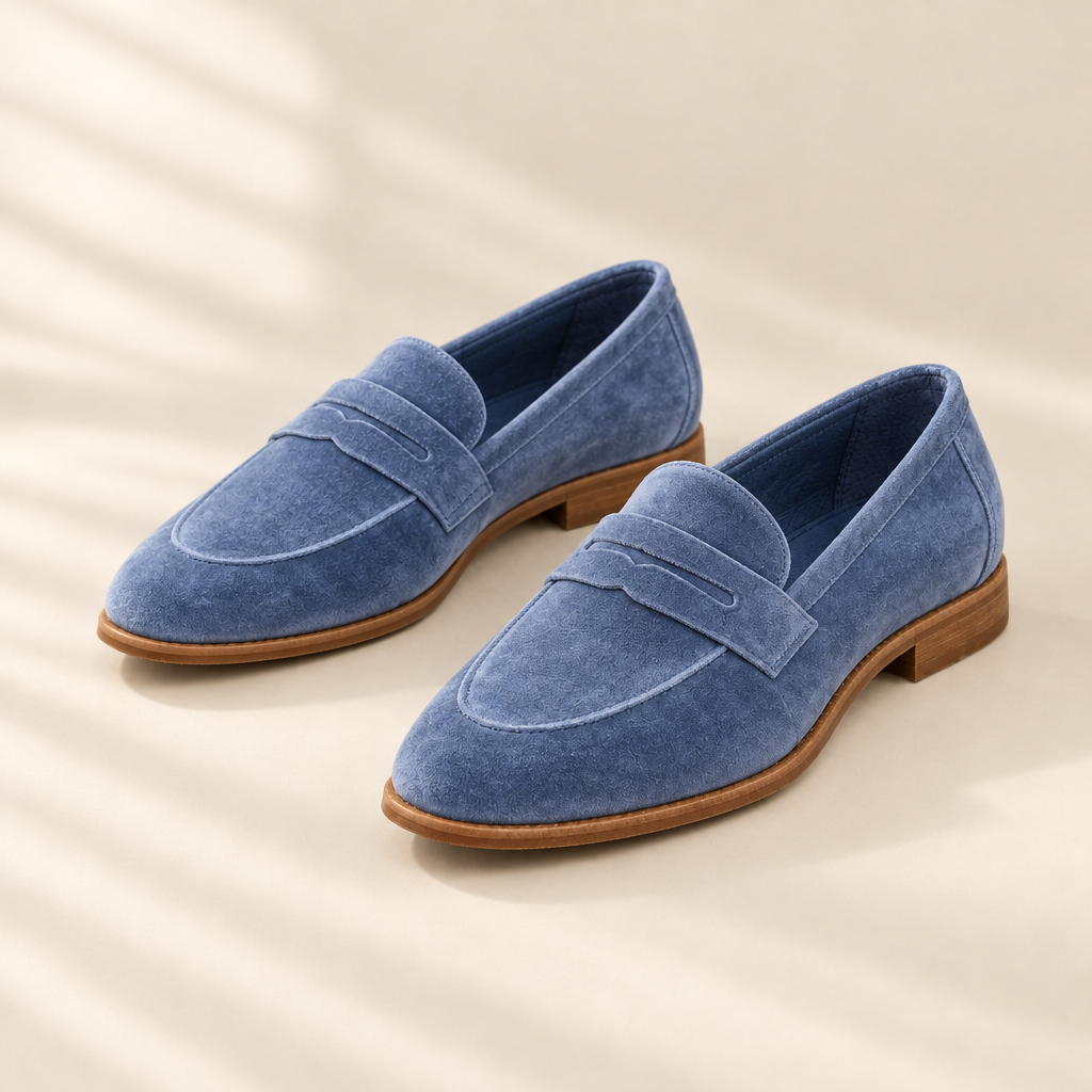 Noemi blue suede-look loafers, front view