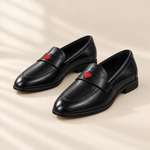 Valentine red heart loafers, front view