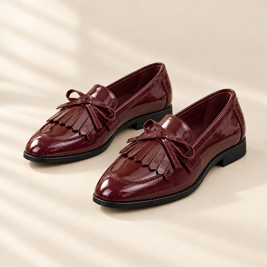 Cordelia patent fringe loafers in Brown, front view