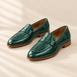 Clarisse teal green loafers, front view