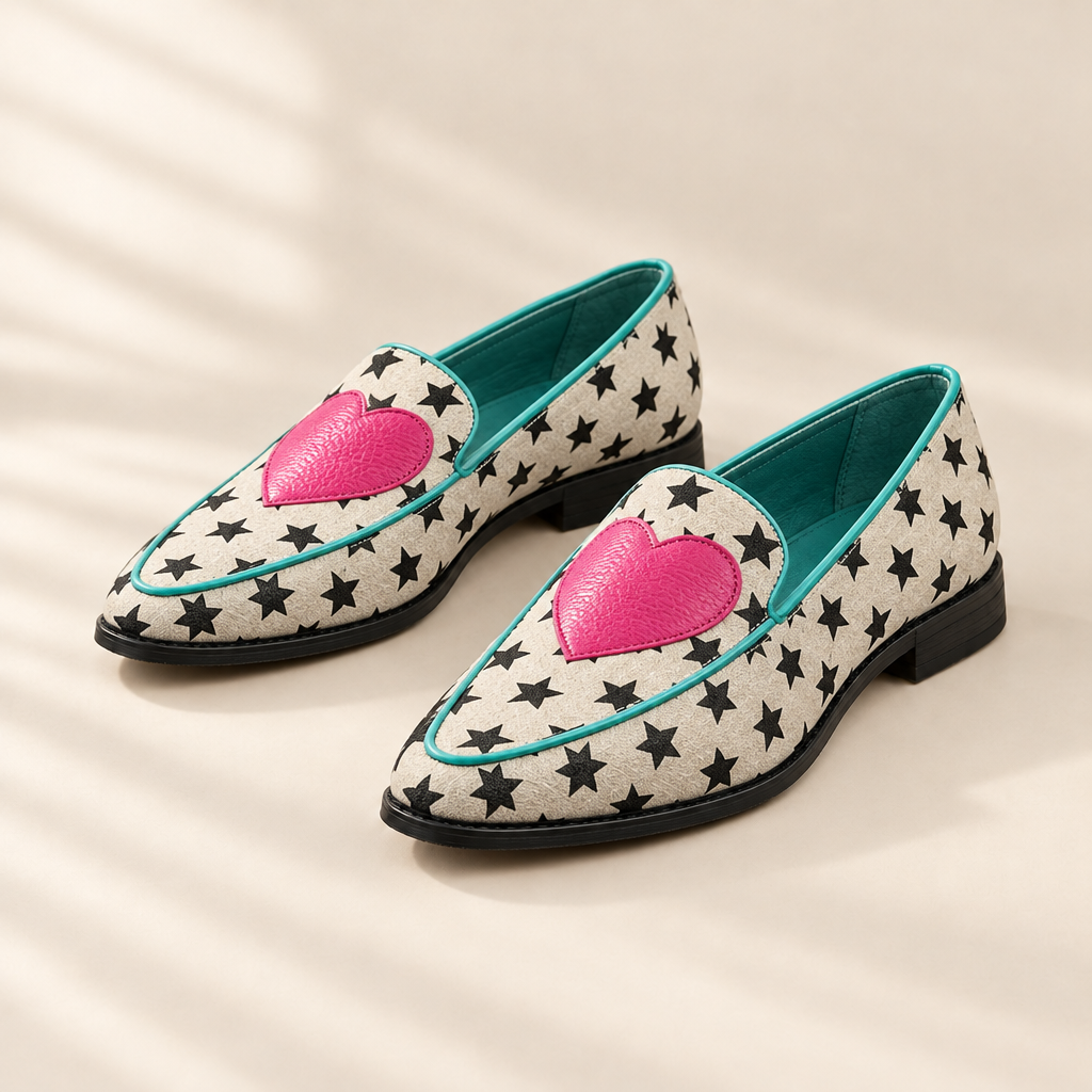 Marisol star and heart print loafers, front view