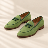 Genevieve bow detail loafers in Green, front view