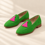 Haven suede-look tassel loafers in Green, front view