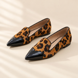 Avera contrast toe leopard flats, front view