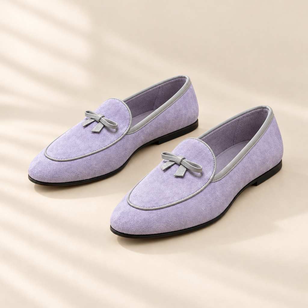 Genevieve bow detail loafers in Purple, view 3