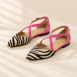 Annika zebra print pointed flats in White, front view