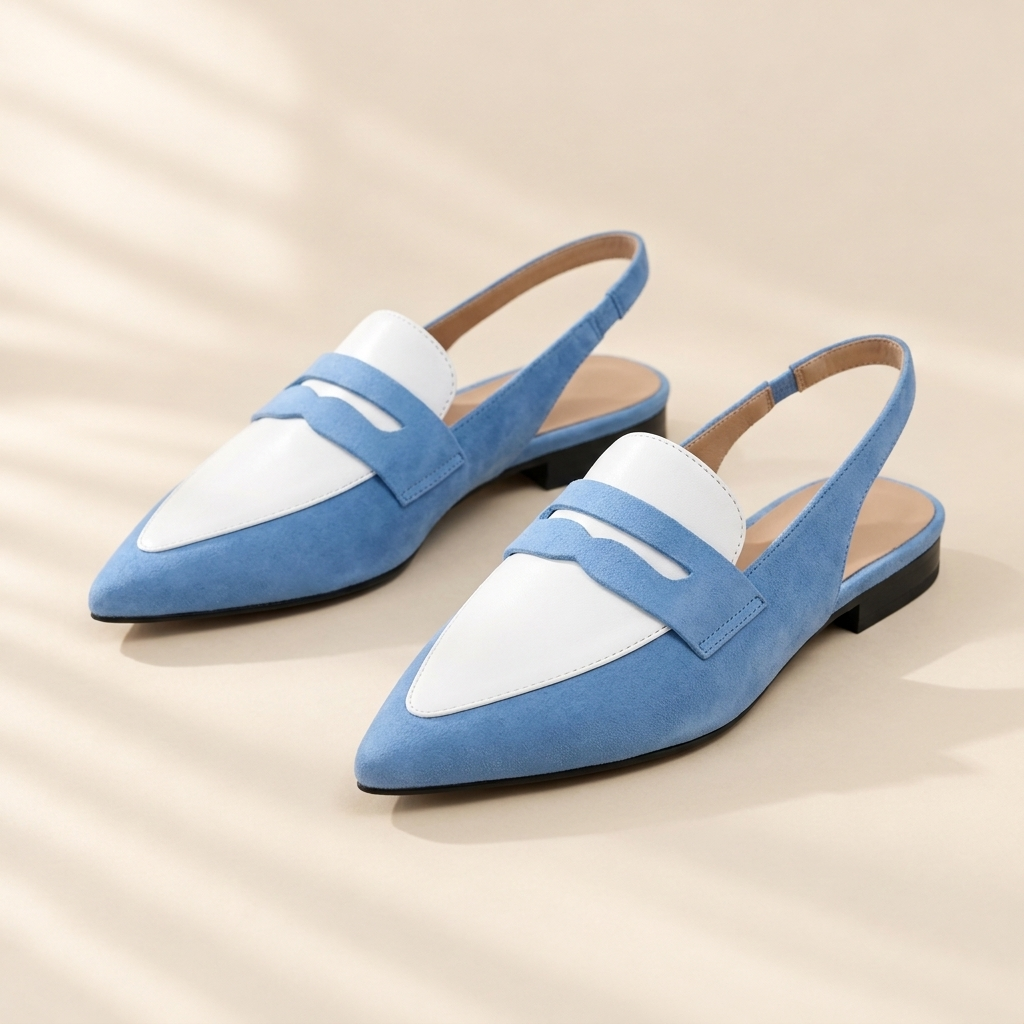 Elena cornflower blue slingback flats, front view