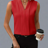 Rome sleeveless V-neck blouse in Red, view 4