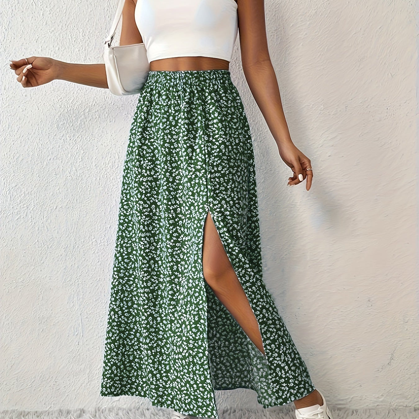 Paige floral print maxi skirt in Green, view 2
