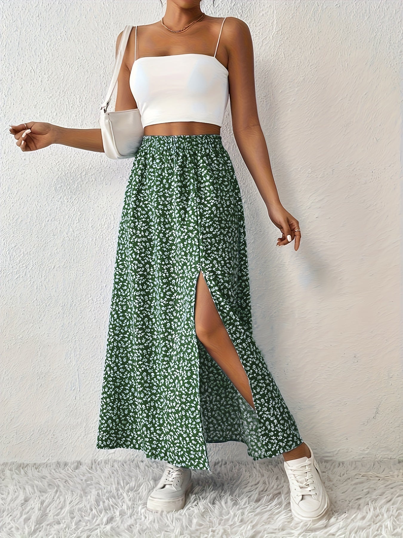 Paige floral print maxi skirt in Green, view 2
