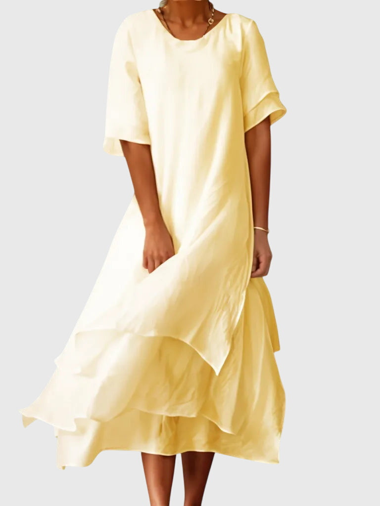 April elegant layered midi dress in Yellow, view 3