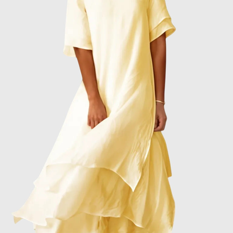 April elegant layered midi dress in Yellow, view 3