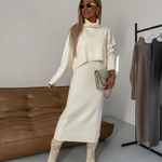 Erin knit midi dress and roll neck jumper set, front view
