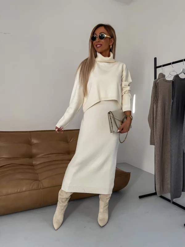 Erin knit midi dress and roll neck jumper set, front view