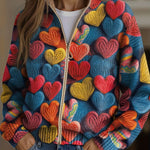 Madeleine multicoloured heart zip-up cardigan, front view