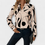 Lara abstract print blouse in Beige, front view