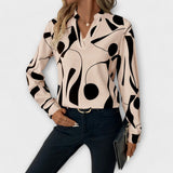Lara abstract print blouse in Beige, front view