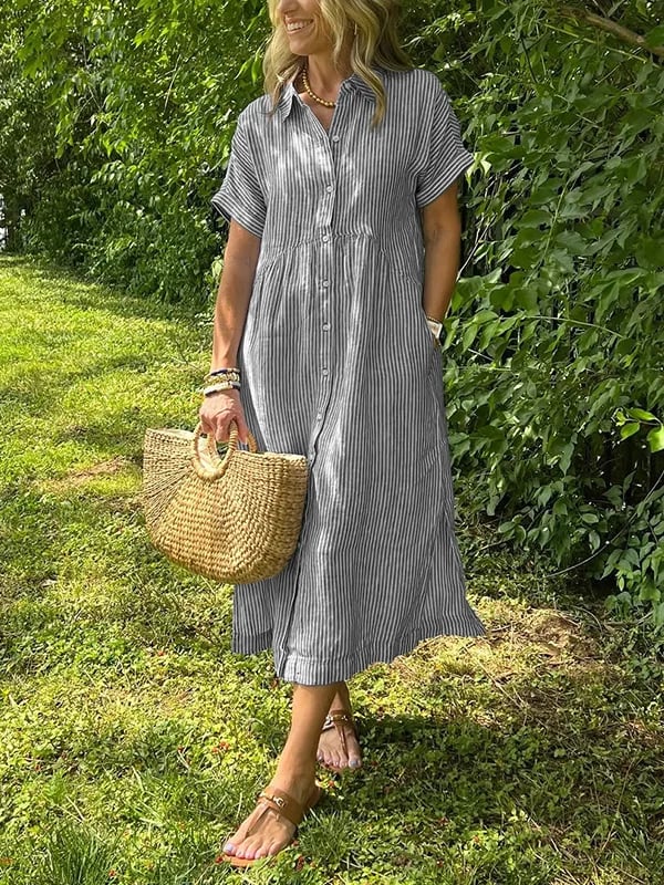 Cassandra Striped Shirt Dress in Grey, view 5
