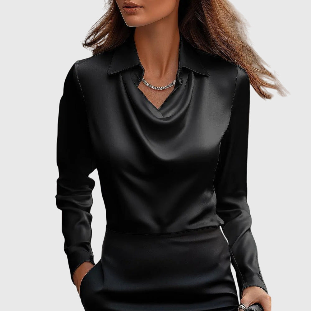 Zoe satin blouse in Black, view 4