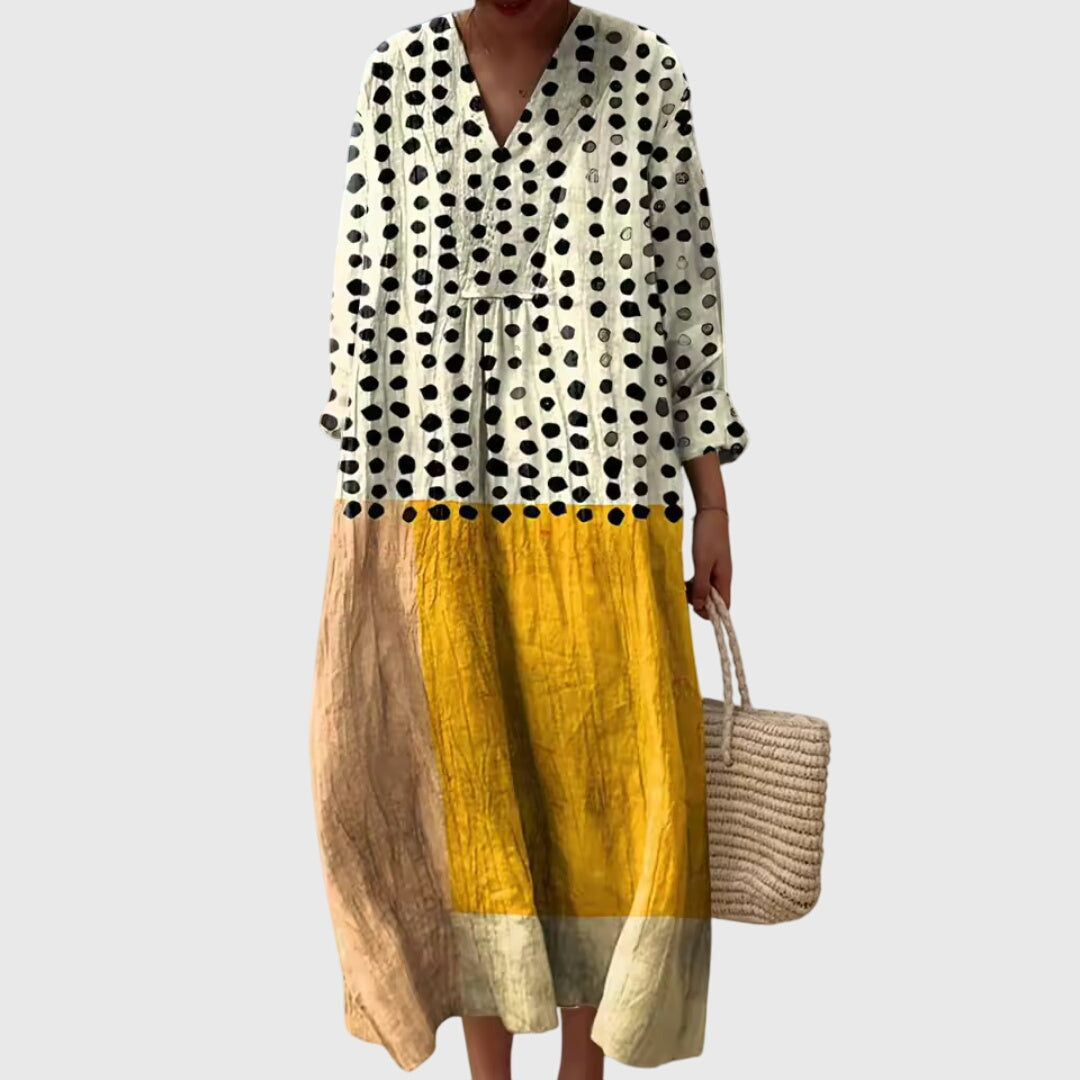 Stephanie geometric print maxi dress in Yellow Polka Dot, view 2