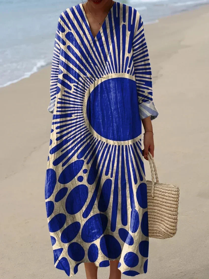 Rosemary colour block print midi dress, front view