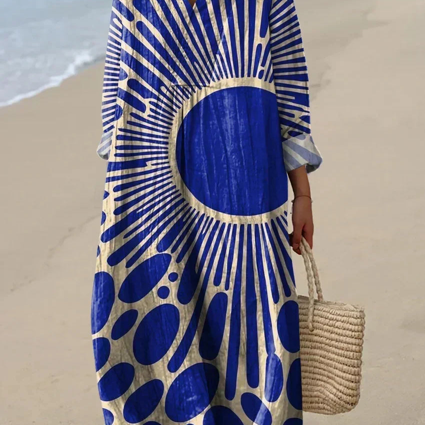 Rosemary colour block print midi dress, front view