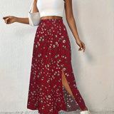 Paige floral print maxi skirt in Red, view 6