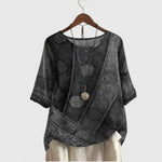 Auralie patchwork print boho top in Grey, view 2