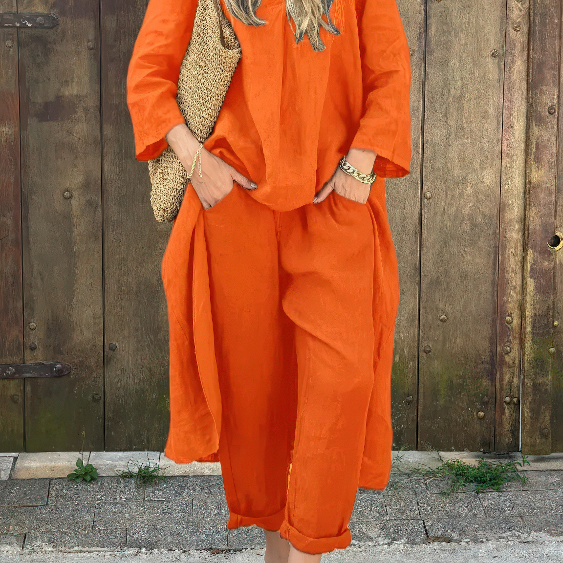 Maggie elegant two-piece set in Orange, view 7