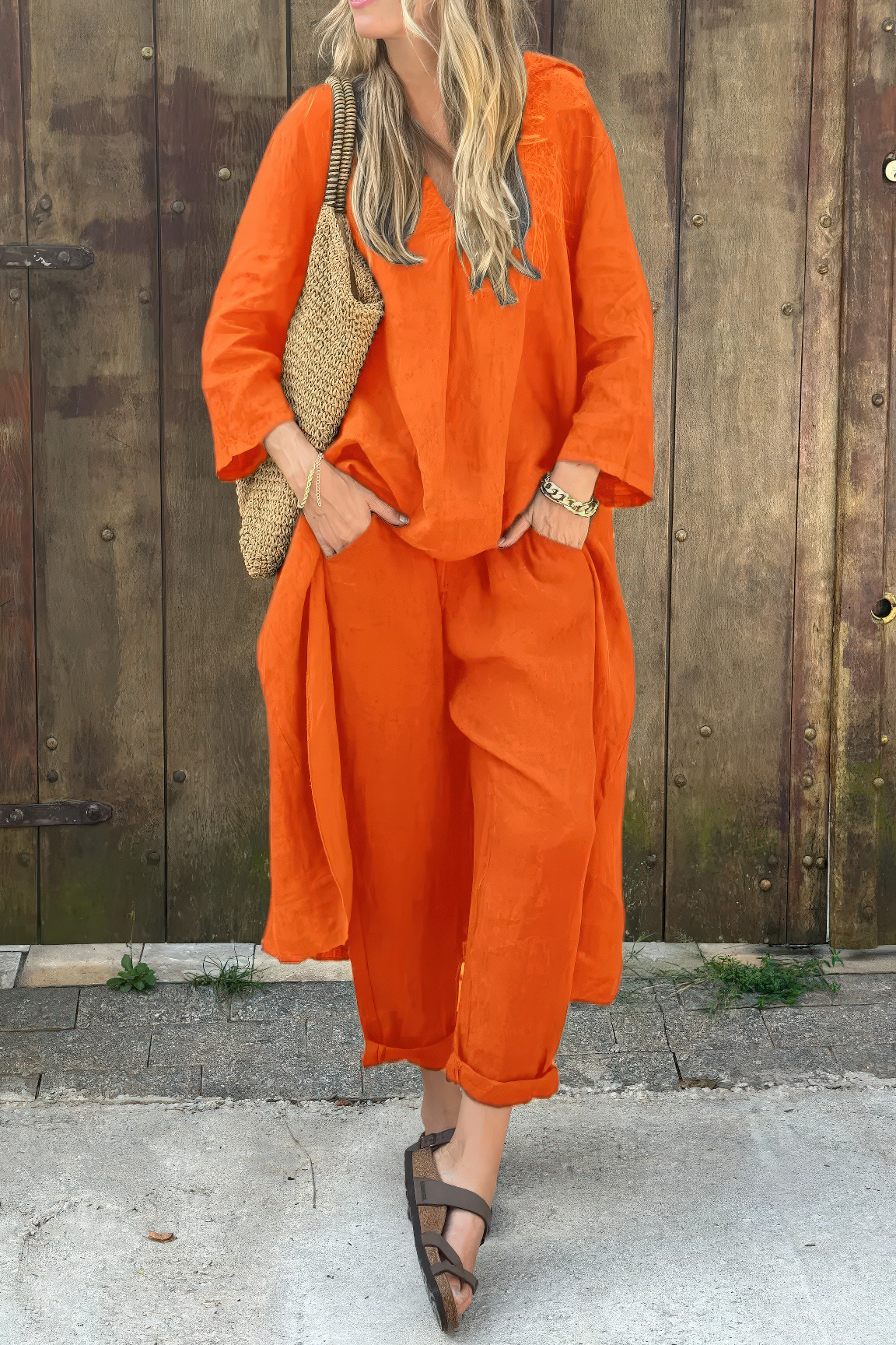 Maggie elegant two-piece set in Orange, view 7