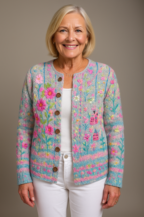 Lena | Aqua Floral Embroidered Cardigan