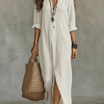 Savenora elegant shirt collar maxi dress in White, view 6