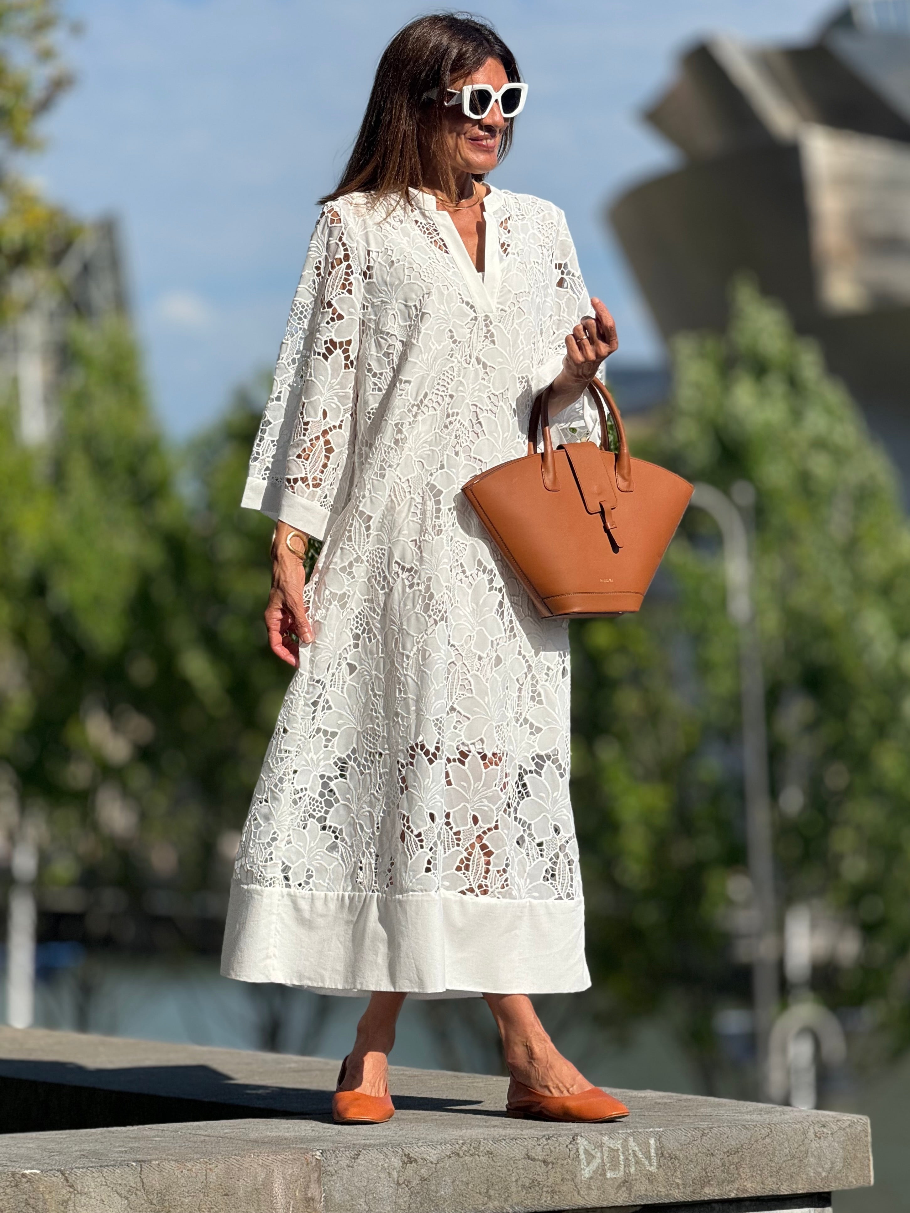 Luana white lace summer dress, view 3