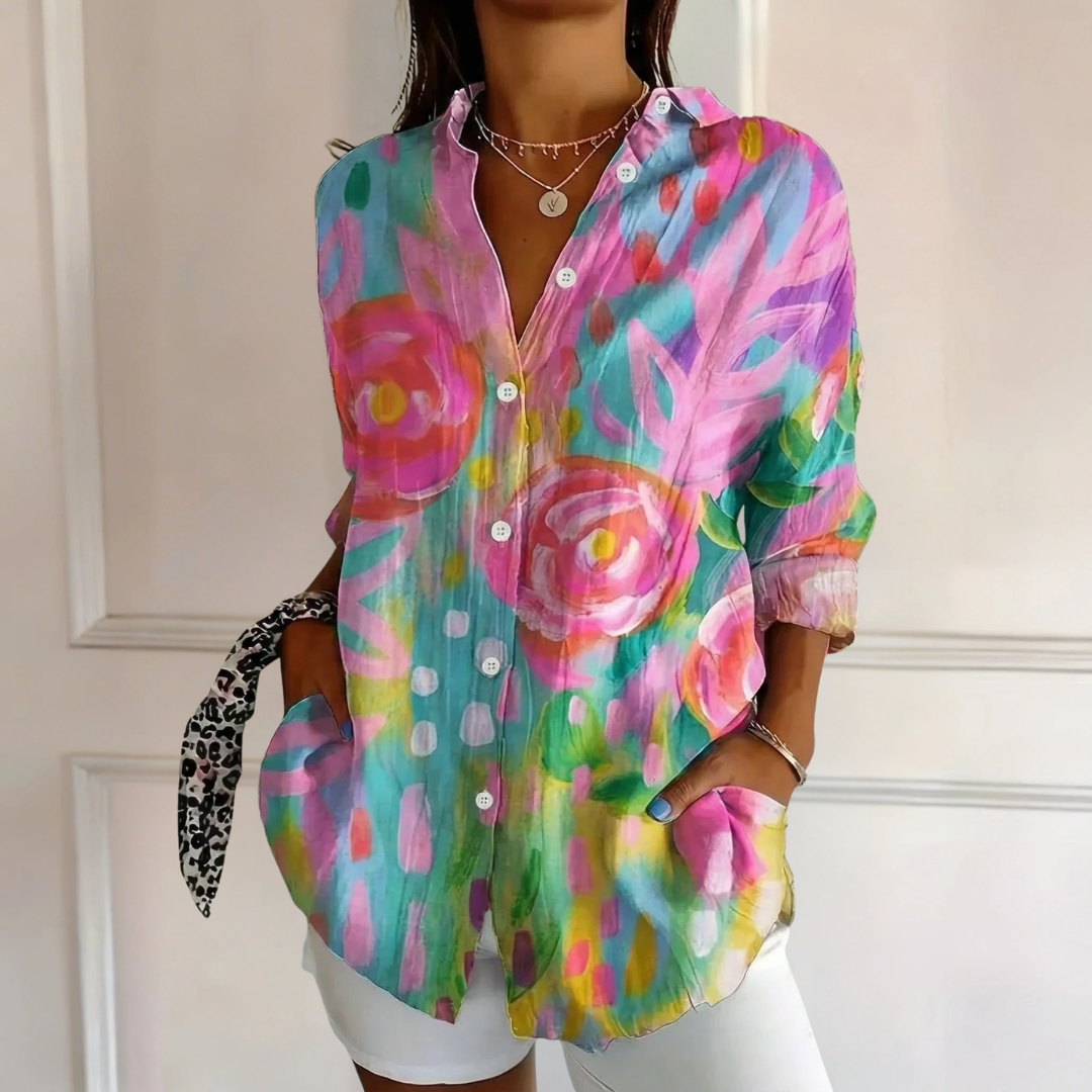 Lana colourful classic blouse, front view