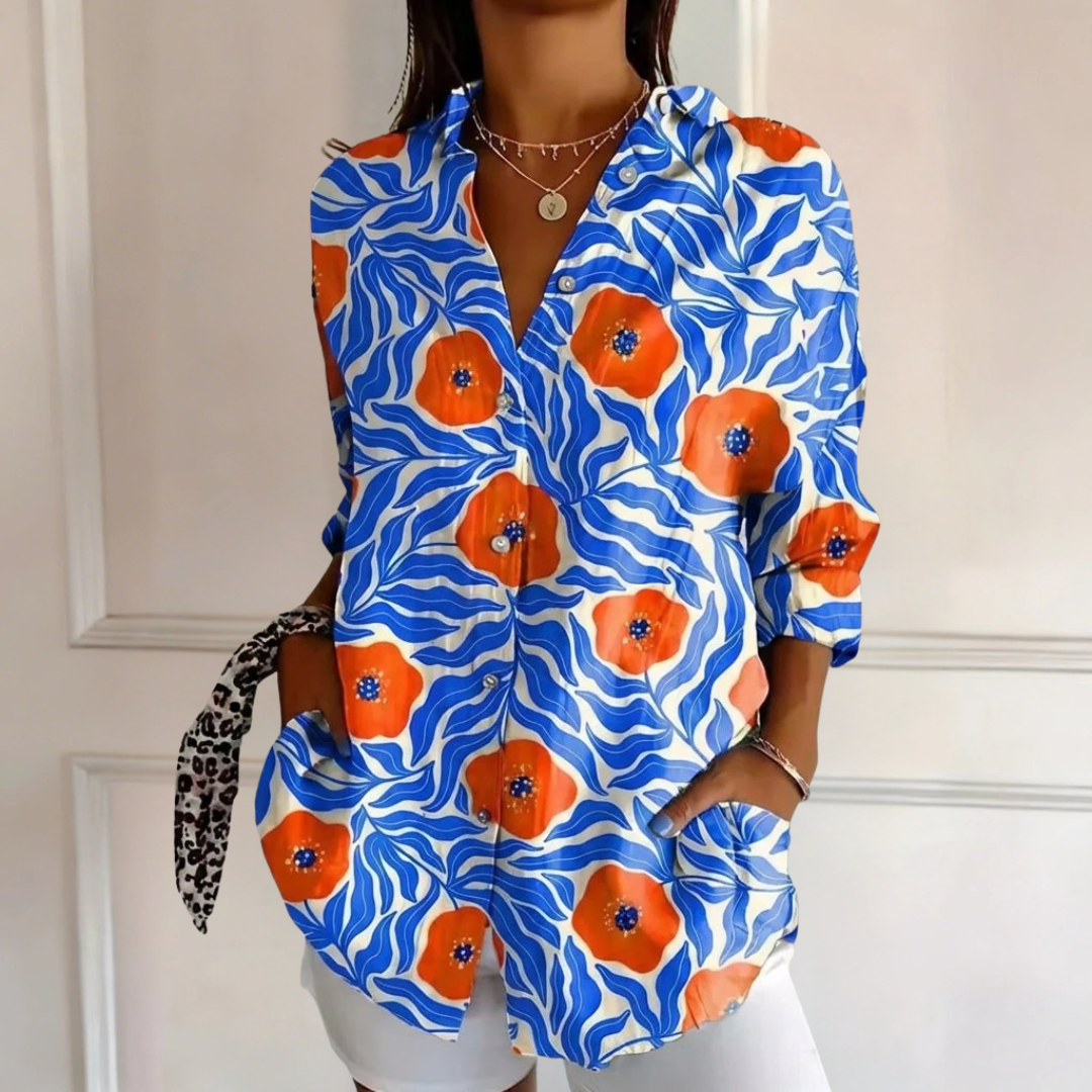 Mia bold floral print blouse in Multicolour, front view