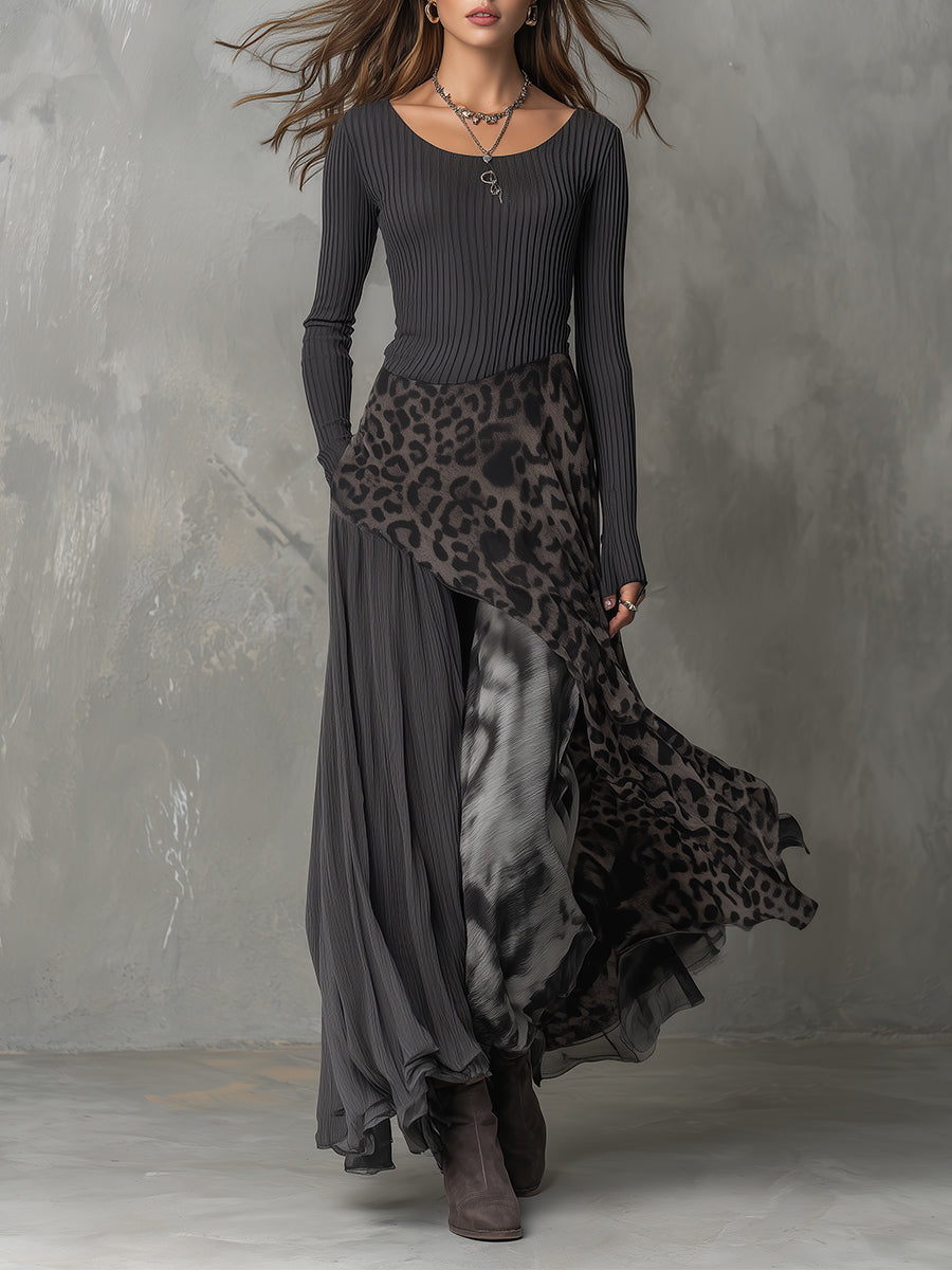 Martina leopard print maxi dress in Grey, front view
