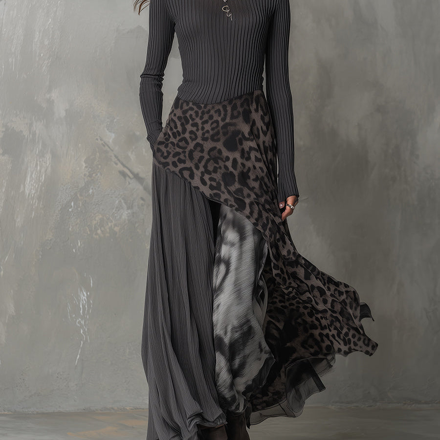 Martina leopard print maxi dress in Grey, front view