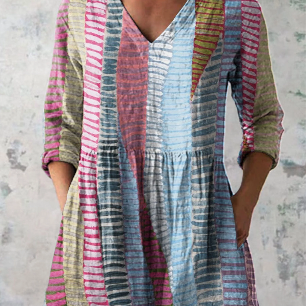 Anais soft layered print V-neck blouse in Multicolour, front view