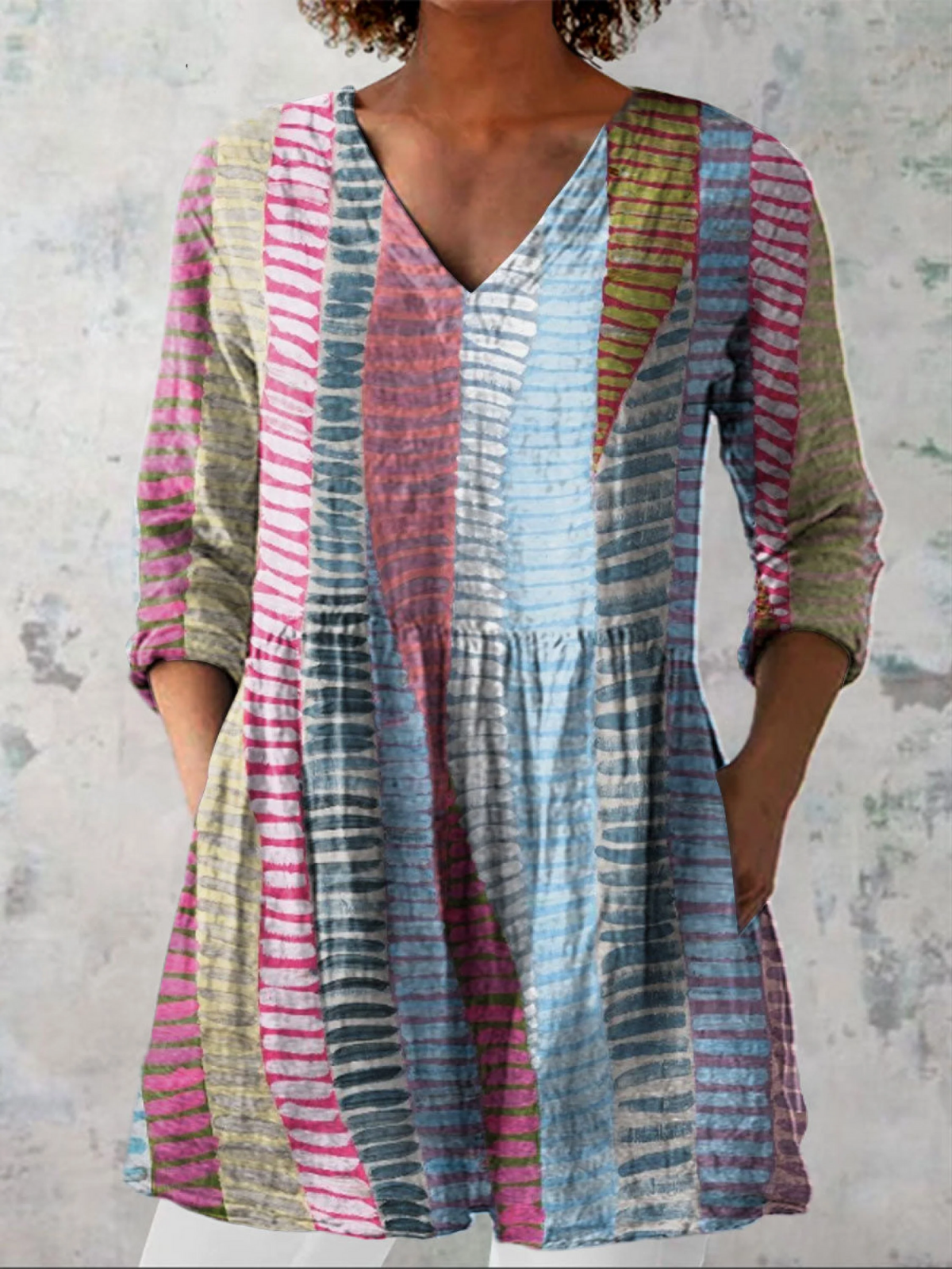 Anais soft layered print V-neck blouse in Multicolour, front view