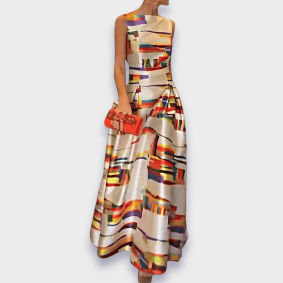 Babette abstract print long dress, front view