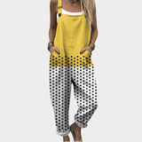 Comfortable Yellow and White Polka Dot Dungarees, front view