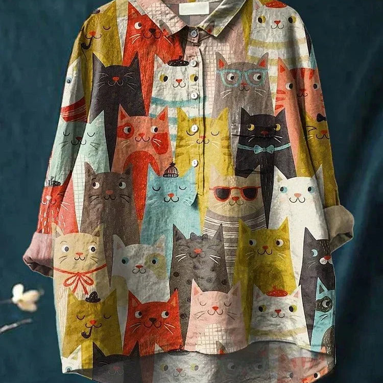 Clarano Brooks playful print blouse in Cat Colours, view 2