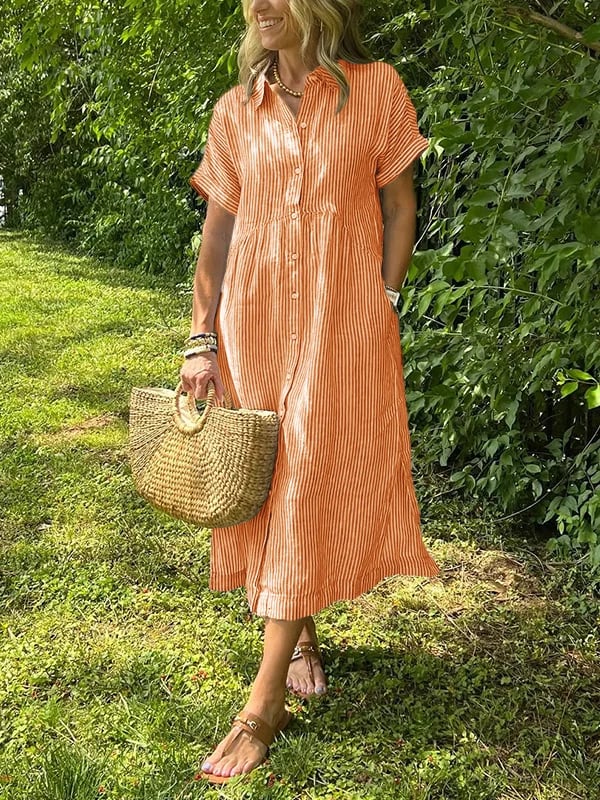 Cassandra Striped Shirt Dress in Orange, view 11