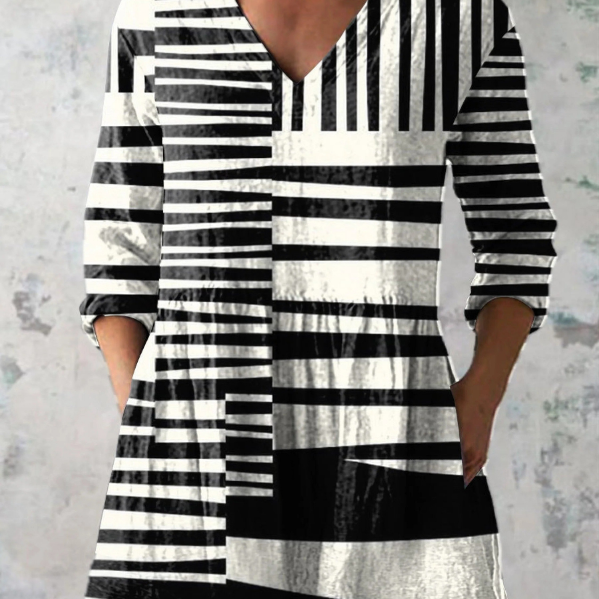 Sophie monochrome stripe blouse in Black White, front view